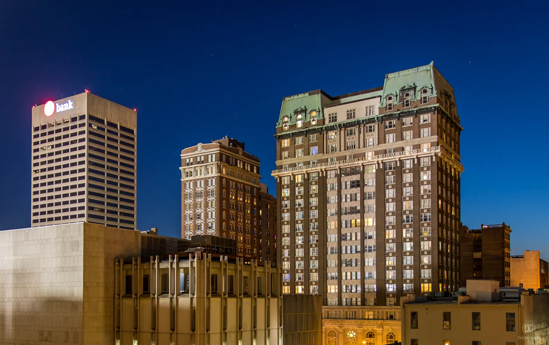 The Exchange Building at night — Downtown Memphis skyline
